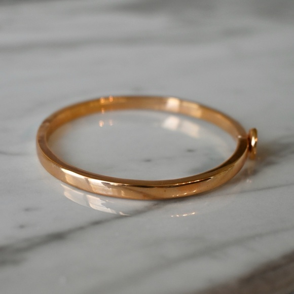 Coach Women’s Rose Gold Stainless Steel Bangle Bracelet with C Logo Plaque - Picture 4 of 5